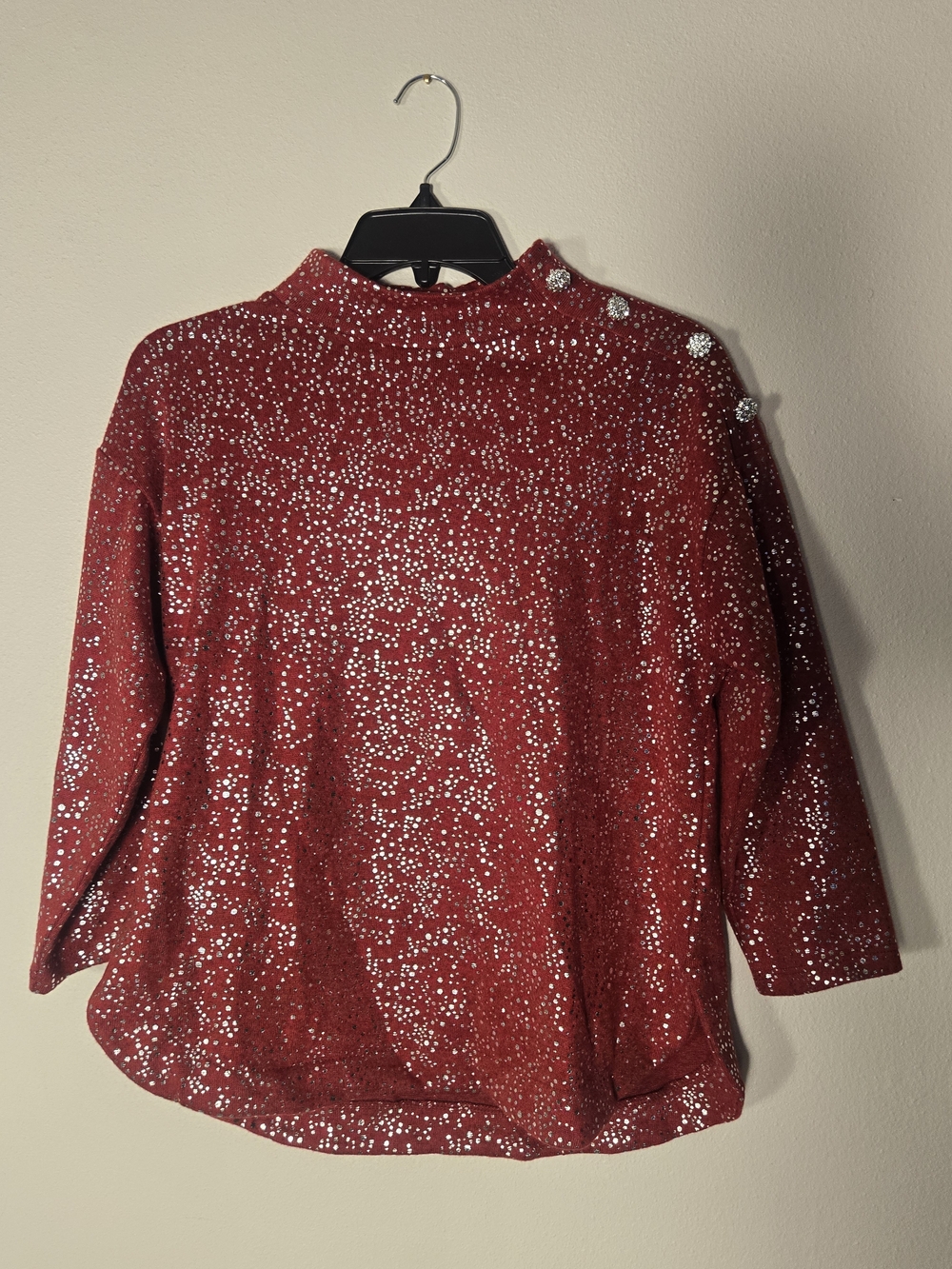 Adrienne Vittadini Red Sparkle Jewel-Button Pullover